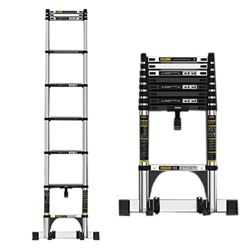 Leitern, Ausziehbare Teleskopleiter, Faltbare Teleskopleiter aus Edelstahl mit Stabilisator und 3" breiter Stufe, Einziehbare Mehrzweckleiter / 5M/11,5Ft Ambitious