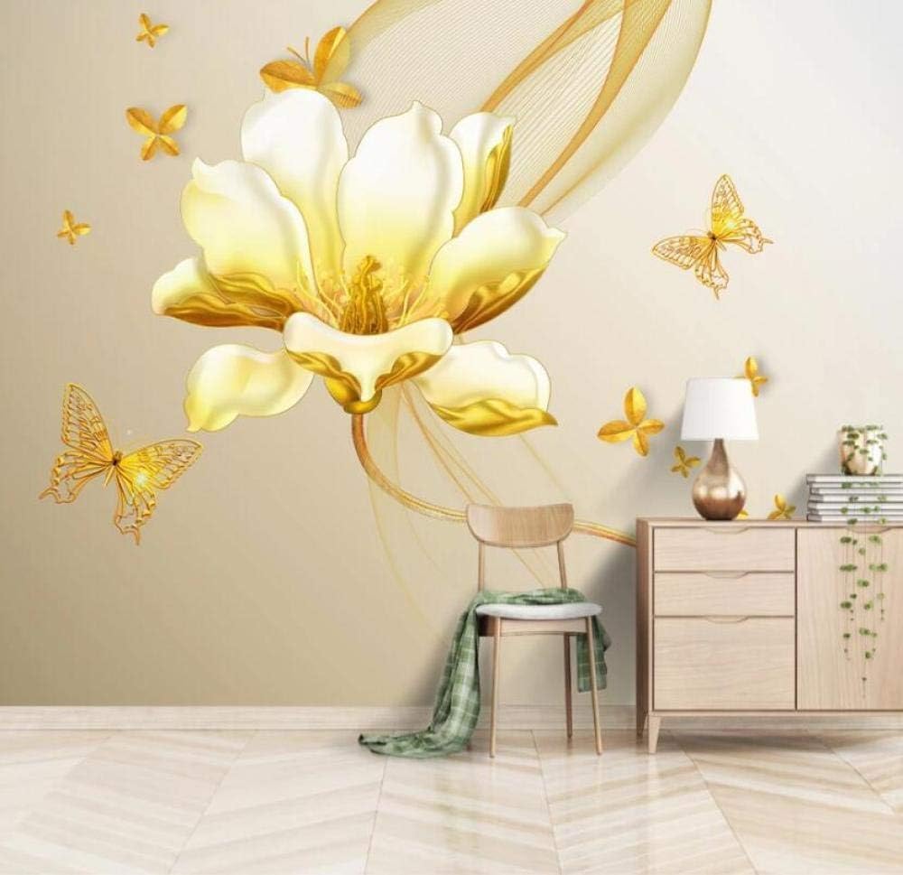 Goldene Blume Schmetterling 3D Tapete Poster Restaurant Schlafzimmer Wohnzimmer Sofa TV Dekorative Wand-200cm×140cm