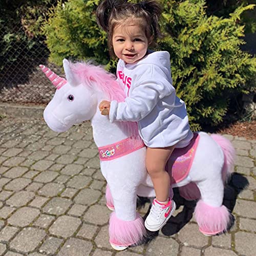 PonyCycle Offizielle Klassisch U-Serie Reiten auf Einhorn Spielzeug Plüsch Lauftier Rosa Einhorn für 3-5 Jahre Kleine Größe U302