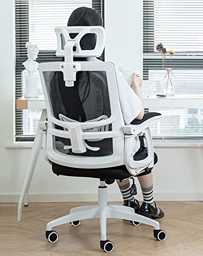 Schreibtischstuhl mit hoher Rückenlehne für das Home-Office, ergonomischer Büro-Liegestuhl, mit verstellbarer Lordosenstütze und Fußstütze, höhenverstellbarer Sitz, mit Lordosenstütze, Schwarz Run