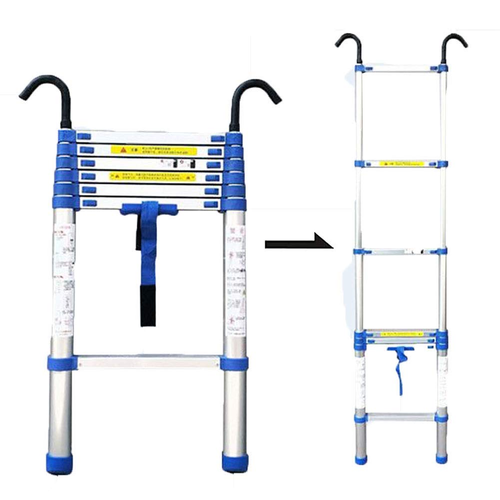 RASOANOA Blaue Teleskopleiter mit abnehmbaren Haken, Lange, Faltbare Ausziehleiter aus Aluminium, robuste Loft-Teleskopleiter für den Außenbereich Ambitious