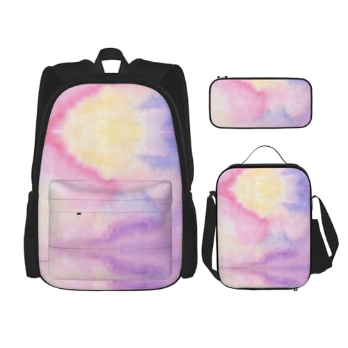 WURTON Rainbow Print Trendy Rucksack Taschen Lunchbox und Federmäppchen 3 in 1 Verstellbarer Rucksack Set