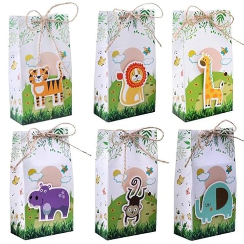 12 Stücke Tiere Papier Süßigkeiten Geschenke Taschen Dschungel Party Dekorationen Süße Geschenke Box Woodland Geburtstag Party Supplies-B