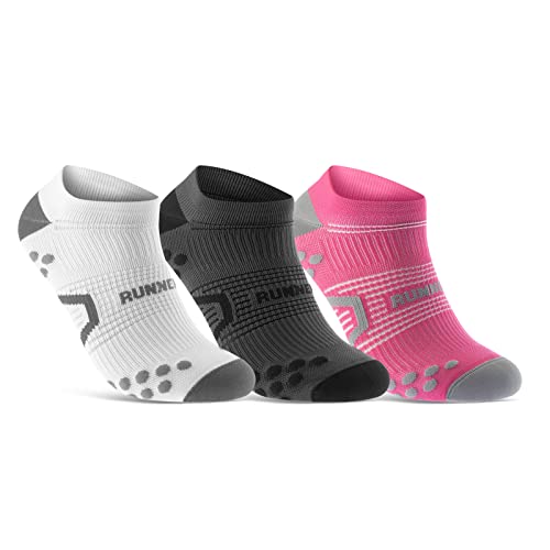 sockenkauf24 Kurze Laufsocken für Herren & Damen (3 Paar) Sneaker Sportsocken Atmungsaktive Running Socks 50203P (Weiß Anthrazit Pink 39-42)