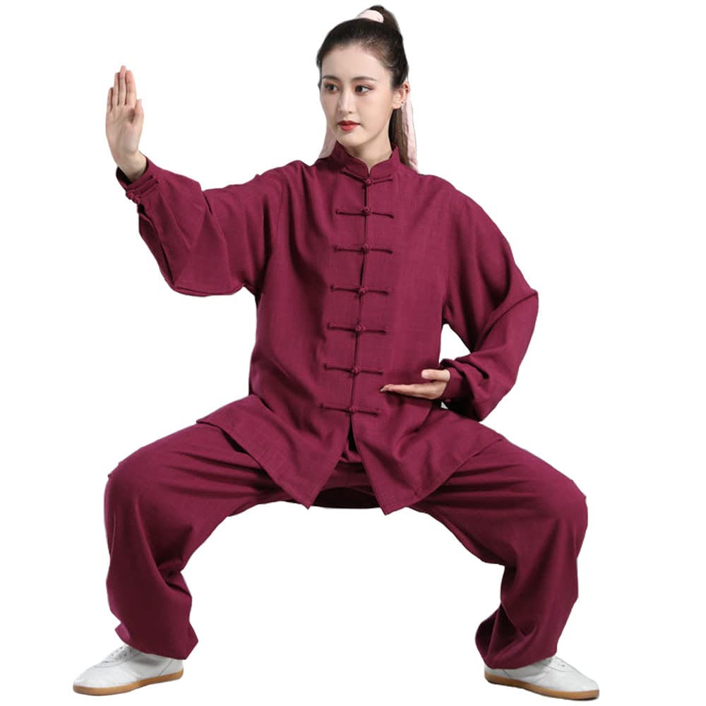 Tai Chi Kleidung für Herren Damen Kampfsport Anzug Kung Fu Uniform Übungskleidung Taijiquan Performance Kleidung Lose Langarm Chinesische Art Meditation,Redb-3XL