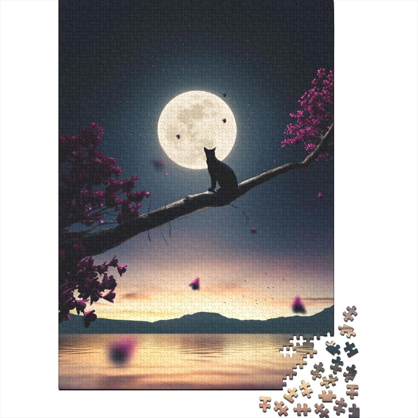 1000-teiliges Puzzle für Erwachsene und Teenager, Katzen-, Mond- und Sternen-Puzzle für Erwachsene und Teenager, Holzpuzzle für Erwachsene und Teenager (Größe: 75 x 50 cm)