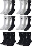 Nike 18 Paar Socken Herren Damen Sparset Tennissocken Sportsocken Laufsocken Paket Bundle SX4508 Weiß Schwarz Grau, Sockengröße:42-46, Farbe:grau/grau/schwarz