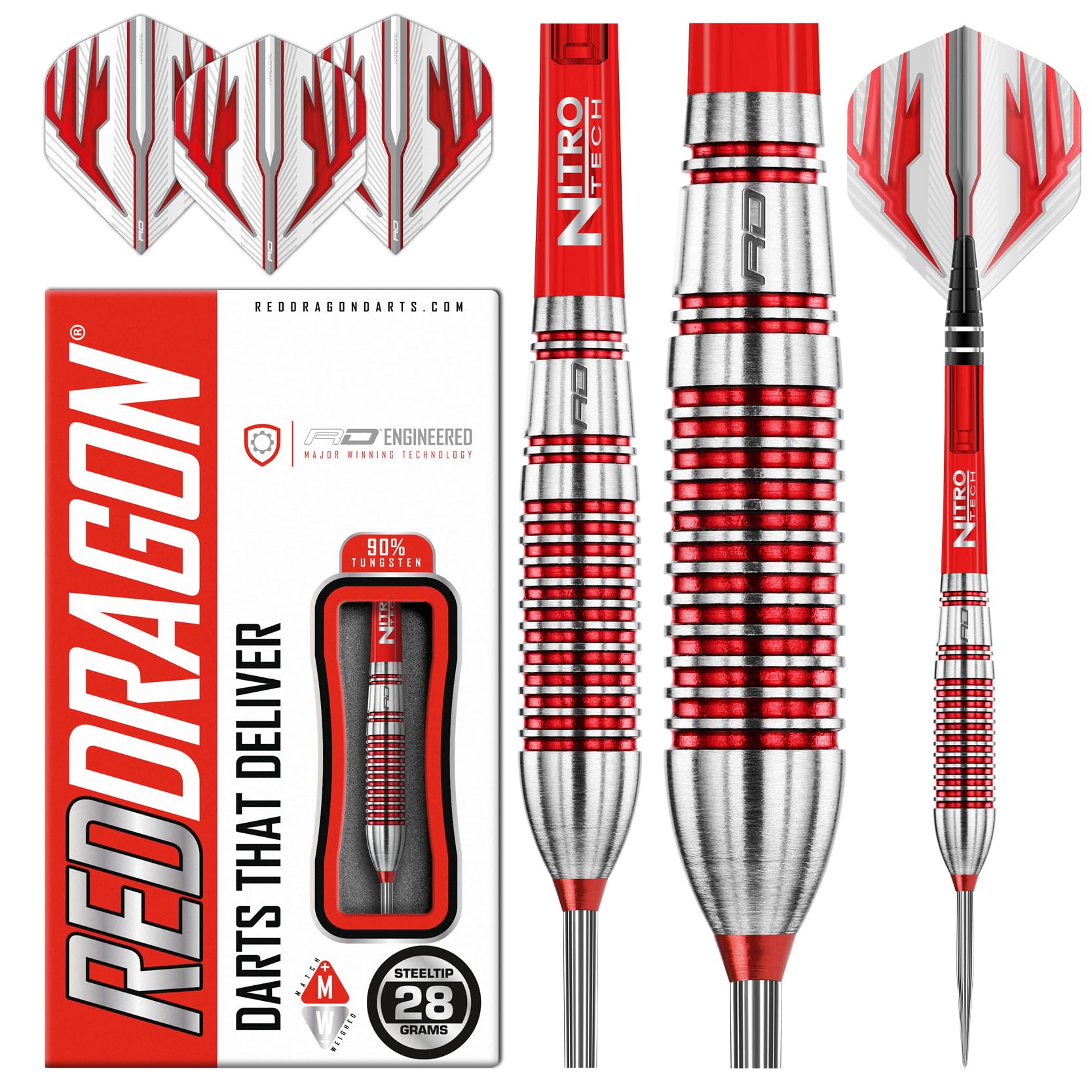 RED DRAGON Reflex 28g - Tungsten Darts mit Flights und Schäfte (Steel Dartpfeile)