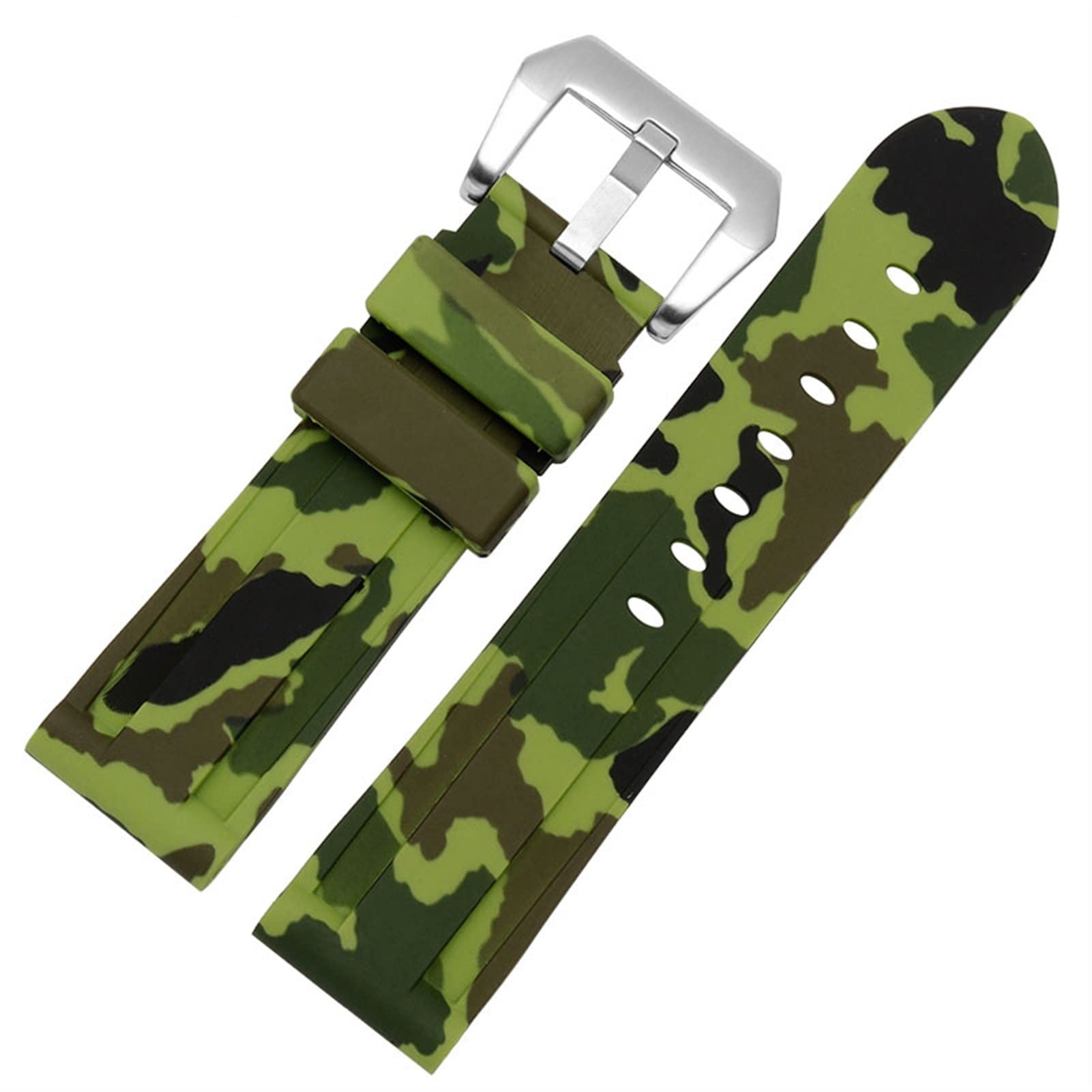 SCRUBY Silikon Uhrband für PAM111 386 441 Serie Armband Gurte 20mm 22 mm 24 mm 26 mm wasserdichtes Sport -Tarnarmband(Camo green silver,22mm)