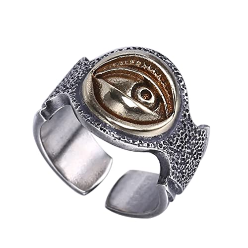 VOYADE Auge Des Horus Ring 925 Sterling Silber Herren Persönlichkeit Dämonenauge Offener Ring Retro Intarsierter Kupferring,Silber,14