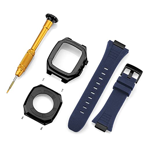 KANUZ Edelstahlarmband für Apple Watch, Armbandmodifikation, 45 mm, 44 mm, 41 mm, Metall-Mod-Kit-Set für iWatch Serie 8, 7, 6, SE, 5, 4, 3, 2, 1 (Farbe: Schwarz-Blau, Größe: 41 mm)