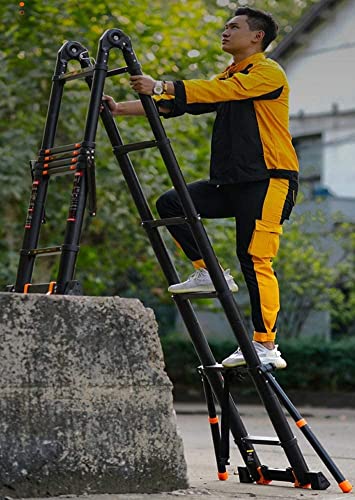 Teleskop-Anlegeleiter, Mighty Stair-Teleskopleiter mit Rädern – Mehrpositions-Teleskop-Ausziehleiter aus Aluminium mit A-Rahmen, klappbar, Schwarz (Größe: 1,7 m + 1,7 m/5,5 ft + 5,5 ft) Ambitious