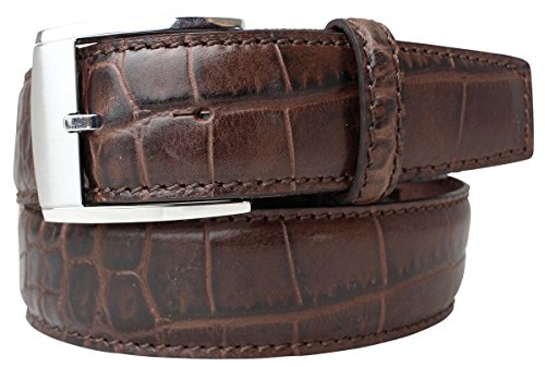 BELTINGER Jeansgürtel mit Krokoprägung 4 cm | Leder-Gürtel für Herren 40mm Kroko-Optik | Jeans-Gürtel mit Kroko-Muster | Braun 95cm