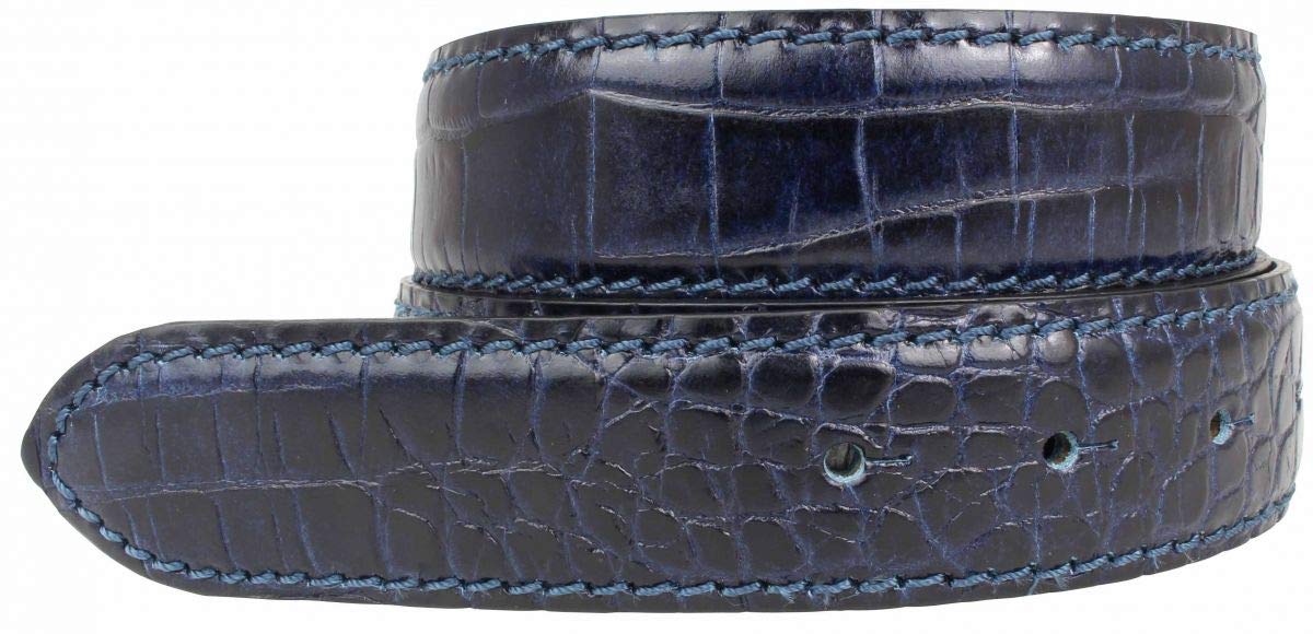 BELTINGER Gürtel mit Krokoprägung ohne Schnalle 3,5 cm | Leder-Gürtel für Damen Herren 35mm Kroko-Optik | Kroko-Muster | Marine 105cm