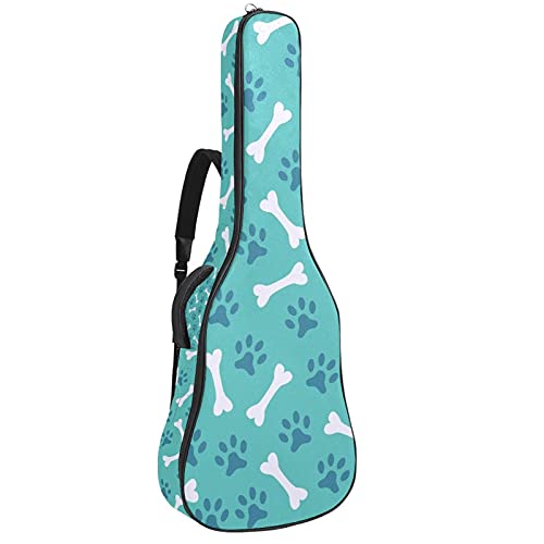 Akustische Gitarrentasche mit mehreren Taschen Dicke Polsterung Wasserdichter Gitarrenkoffer Gig Bag 108,9x42,9x11,9 cm，Fußabdrücke und Knochen