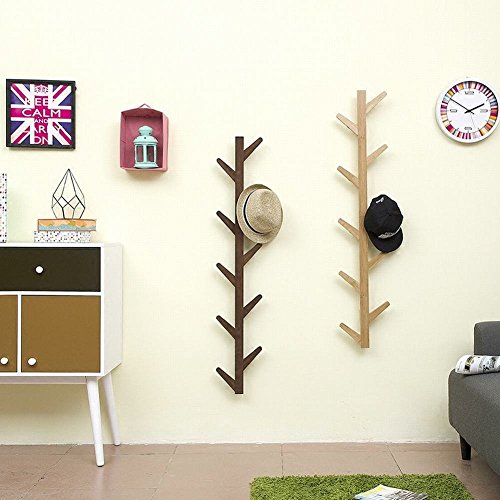 WEII Garderobe Massivholz Wand hängende Dekoration Wohnzimmer Schlafzimmer Aufhänger Handtuch Rack, Wood Color, 98 * 22 * 7cm