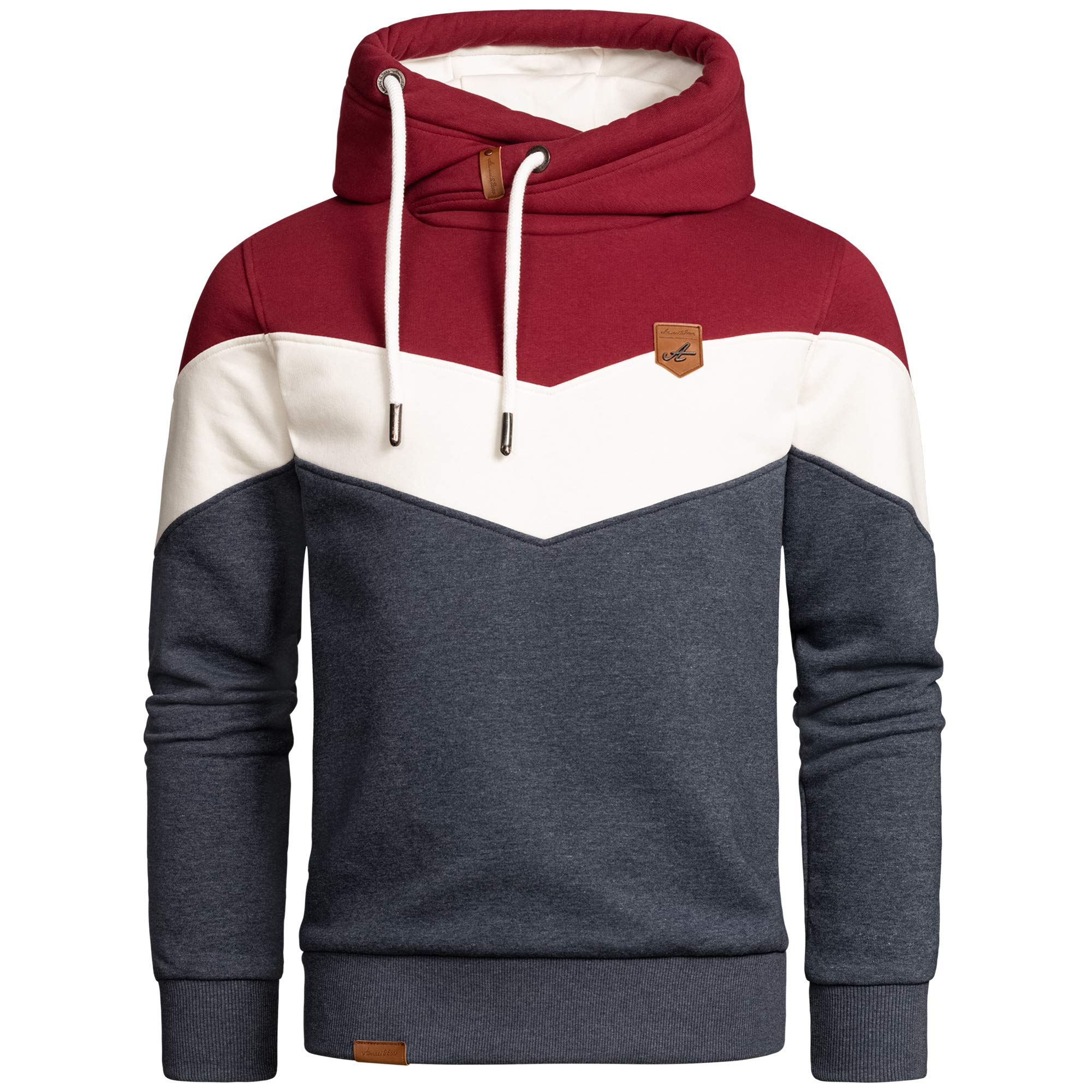 Amaci&Sons Herren Basic Kapuzenpullover Sweatjacke Pullover Hoodie Sweatshirt 4052 Bordeaux/Weiß/Blau 3XL