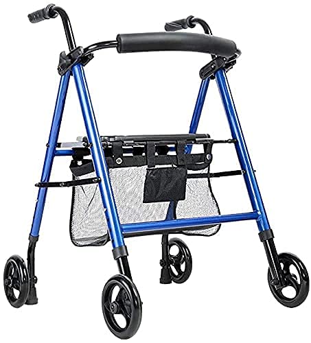 Gehhilfen für ältere Menschen für Senioren, Rollator, ältere Menschen, Rollwagen, mit Sitz, leicht zusammenklappbar, multifunktionaler vierrädriger Gehhilfe, Gehhilfe (Farbe: Blau) (Blau)