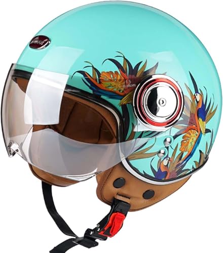 Retro-Halbjet-Helm Mit Offenem Gesicht,Rollerhelm,DOT/ECE-Zugelassener Motorrad-Schalenhelm Mit Visier,Offenes Gesicht, Klassischer Vintage-Jet-Motorradhelm Für Männer Und Frauen E,M54-56cm