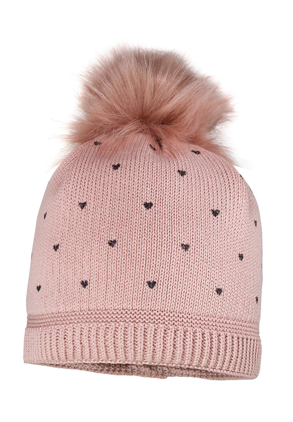 maximo Mini Girl-Mütze Heart,Pompon Futter Made in Europe 53 Rose tan