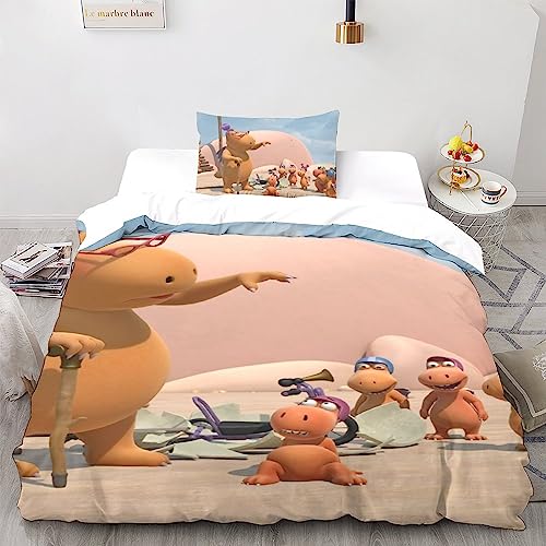 UKALOU Der kleine Drache Kokosnuss Cartoon-Animation Bettwäsche Teilig Mikrofaser Bettbezüge Jungs Kinderbettwäsche Set Mit Reißverschluss Und Kissenbezug 3 Teilig Sets Single（135x200cm）