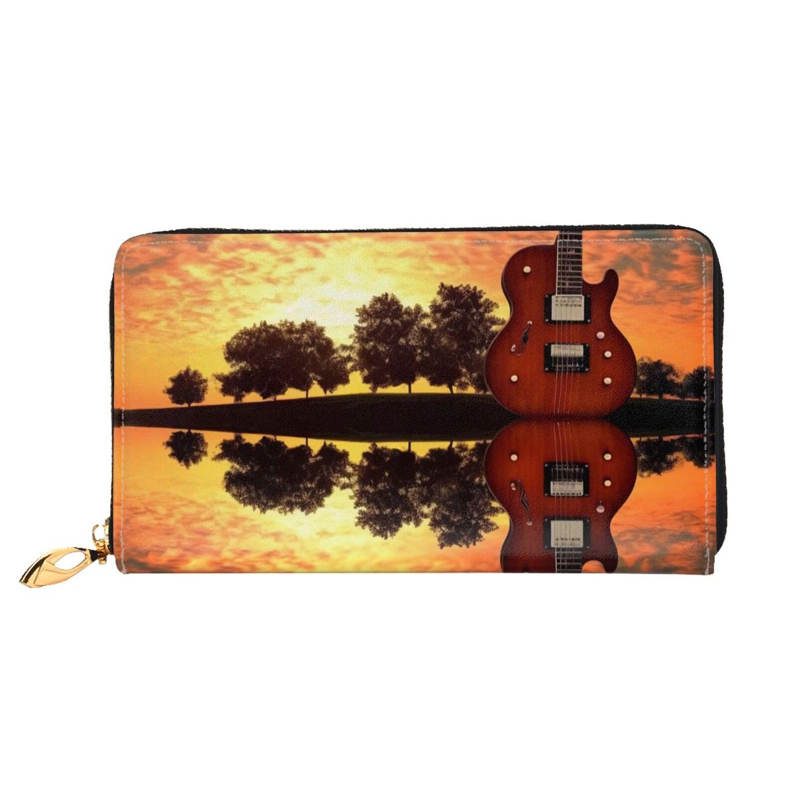 DENMER Loon Birds Ledergeldbörse aus Kunstleder mit metallischem Reißverschluss, geräumiges und stilvolles Accessoire für moderne Frauen, Lake Guitar Reflection, Einheitsgröße, Modern