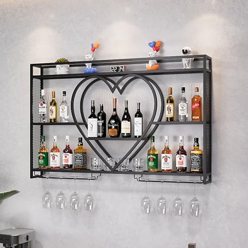 Weinregal aus Metall, Wandmontage, mit Weinglashalter, Wandstangenregal, Weinregal, Weinregal, Weinregal für Küche, Esszimmer, moderne schwebende Bar, Likörregal, Weinregale für Weinflaschen,