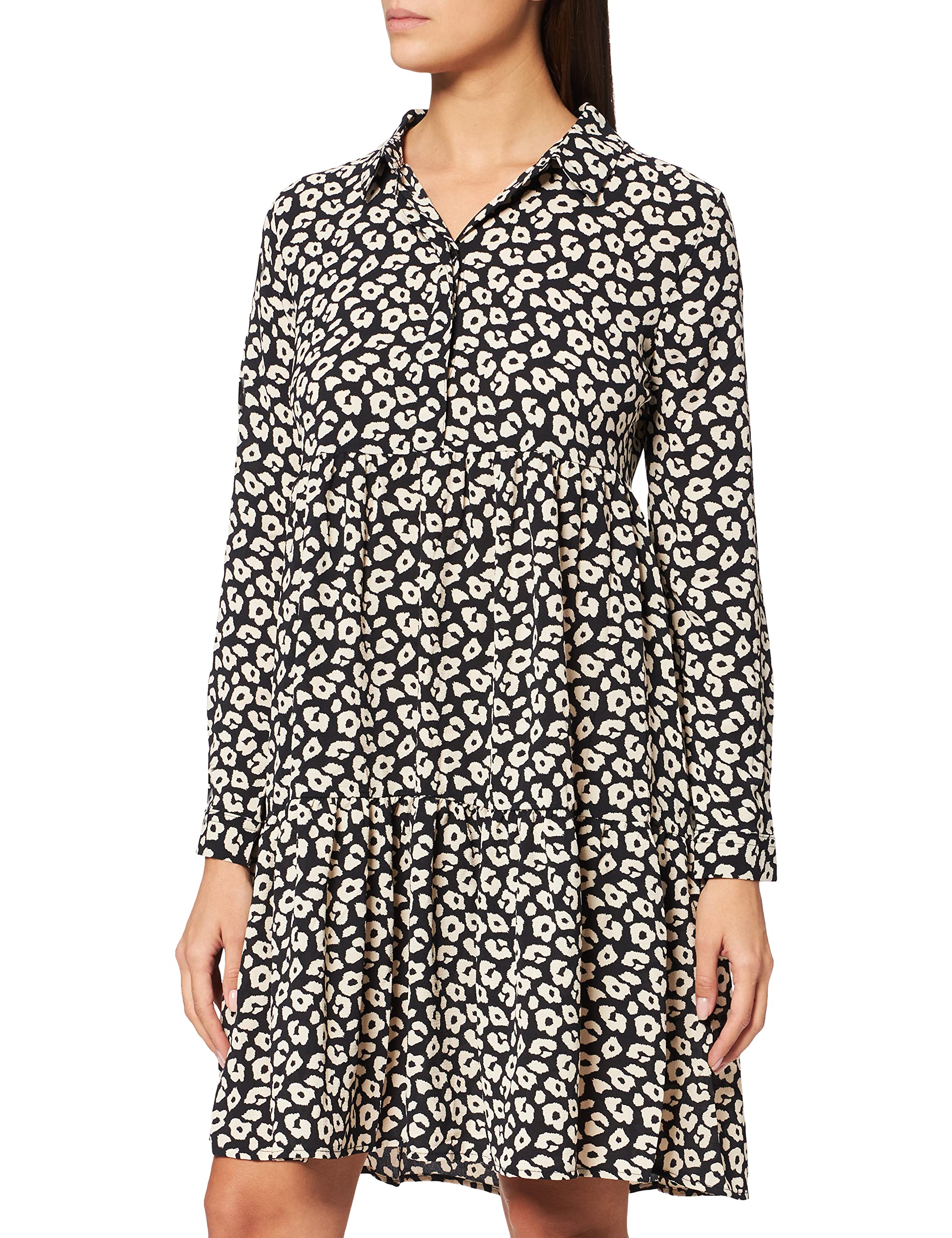 JDY Damen JDYpiper L/S AOP Shirt Dress WVN Noos Kleid, Black/AOP:Tapioca Leo, 38