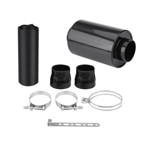 Induktion Schlauch Kit Universal 76mm 3 Zoll Auto Kohlefaser Kaltluftfilter Zufuhr Geschlossener Ansaugschlauch Kit Kaltluftansaugkasten 1 Satz Auto Luftansaug(Orange)