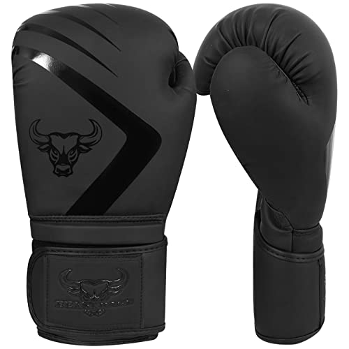 BEAST RAGE Boxhandschuhe Muay Thai Kickboxen MMA Fight Bag Training Punch Hitting Workout Männer Frauen Sparring Fitness Mitts Heavy Padded Martial Arts Sports (Mattschwarz, 400 ml)