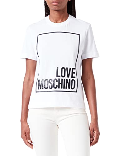 Love Moschino Damen Regular Fit Short Sleeveswith Logo Box Design T Shirt, Optical White, 38 EU