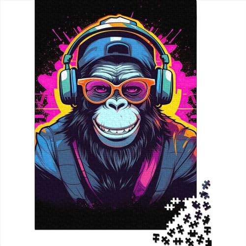 1000-teiliges Puzzle für Erwachsene Teenager, Monkey DJ Music, Holzpuzzle, Erwachsenenpuzzle, Entspannungspuzzle, Spiele, Denksportaufgabe, 75 x 50 cm