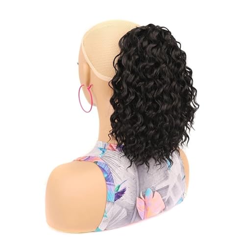 Pferdeschwanz Haarteil 10 Inch Short Ponytail Hair Extension Deep Wavy Curly Drawstring Ponytail Hairpieces Heat Resistant Synthetic Curly Ponytail Extension for Women Pferdeschwanz Haarverlängerung (