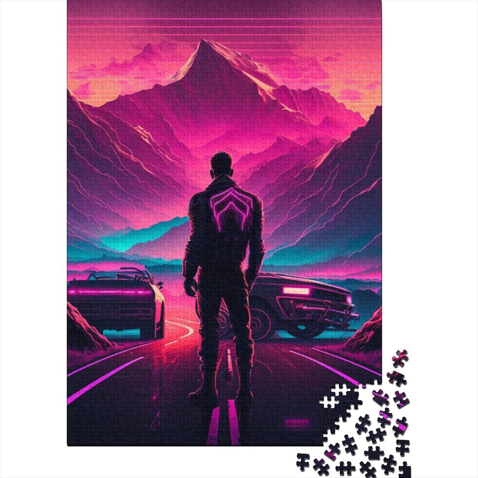 Synthwave Puzzle für Erwachsene und Teenager, 500 Teile für Erwachsene, schwierige Puzzles, nachhaltiges Puzzle für Erwachsene, 52 x 38 cm