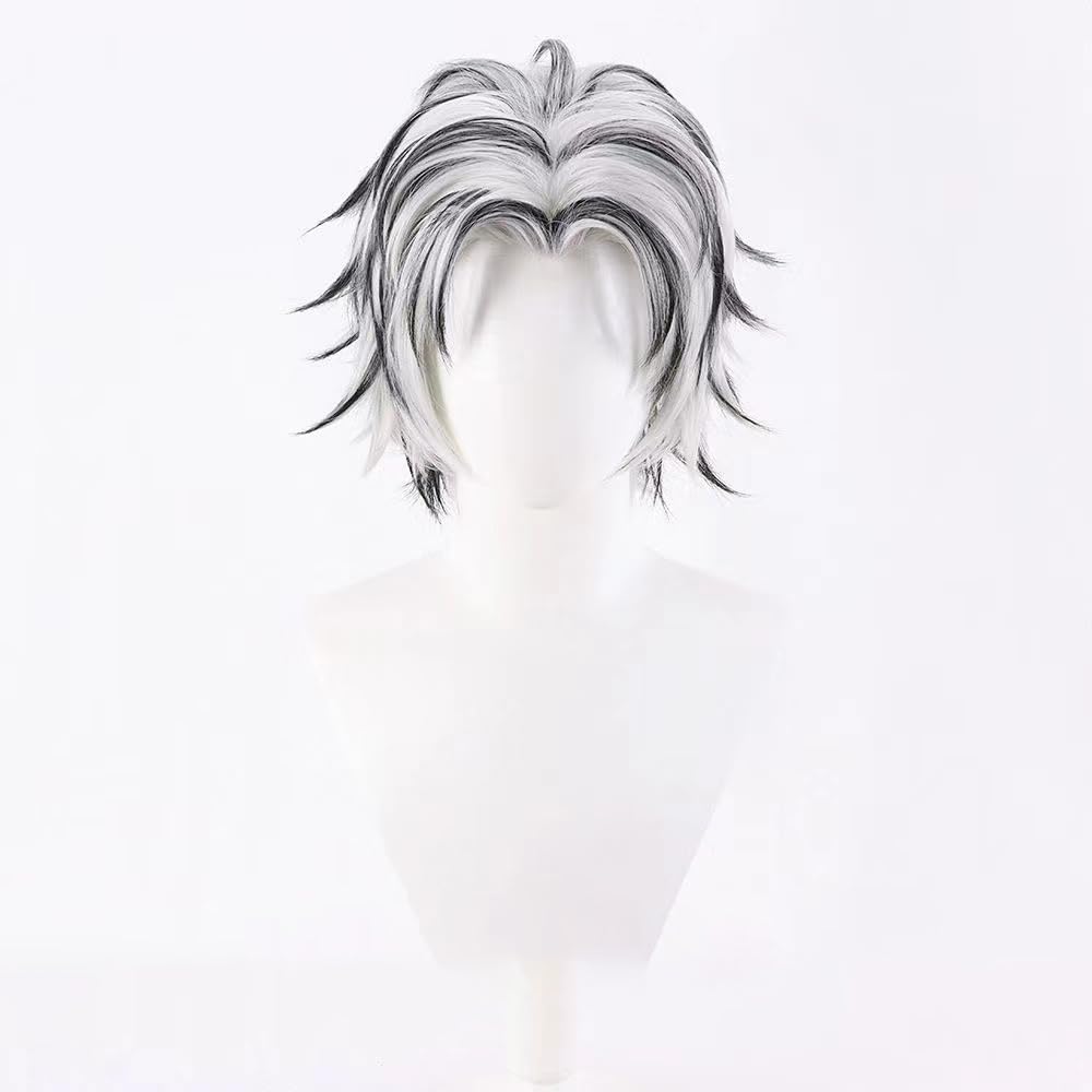 WCCNKK Anime Cosplay Perücke, Haikyuu Kotaro Bokuto Perücke, Silbergraues Schwarzes Kurzes Haar, Mit Perückenkappe, Für Party Alltag Halloween Perücke Cosplay, Dekoratives Geschenk