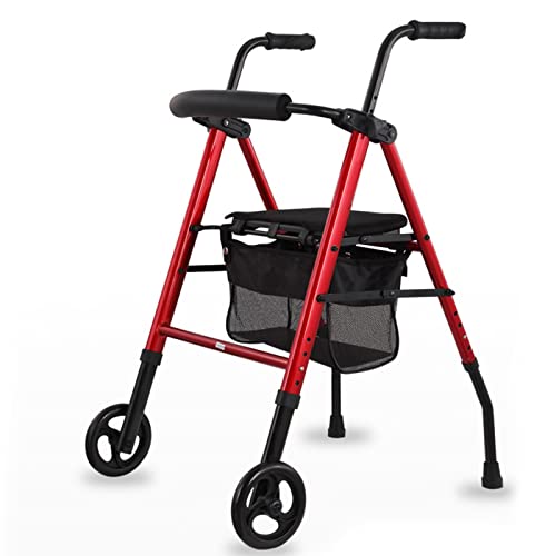 Rollator Für Senioren Und Erwachsene,rollender Auf Rädern Mit Sitz,verstellbarem Griff Korb,Mobilitätshilfe Aus Aluminium (rot)