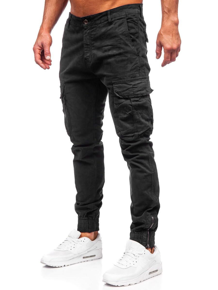 BOLF Herren Cargohose Stoffhose Wanderhose Outdoorhose Baumwollmischung Multi Taschen Arbeitshose Combat Tactical Hose Relaxed-Fit Trekkinghose 2233 Schwarz S [6F6]