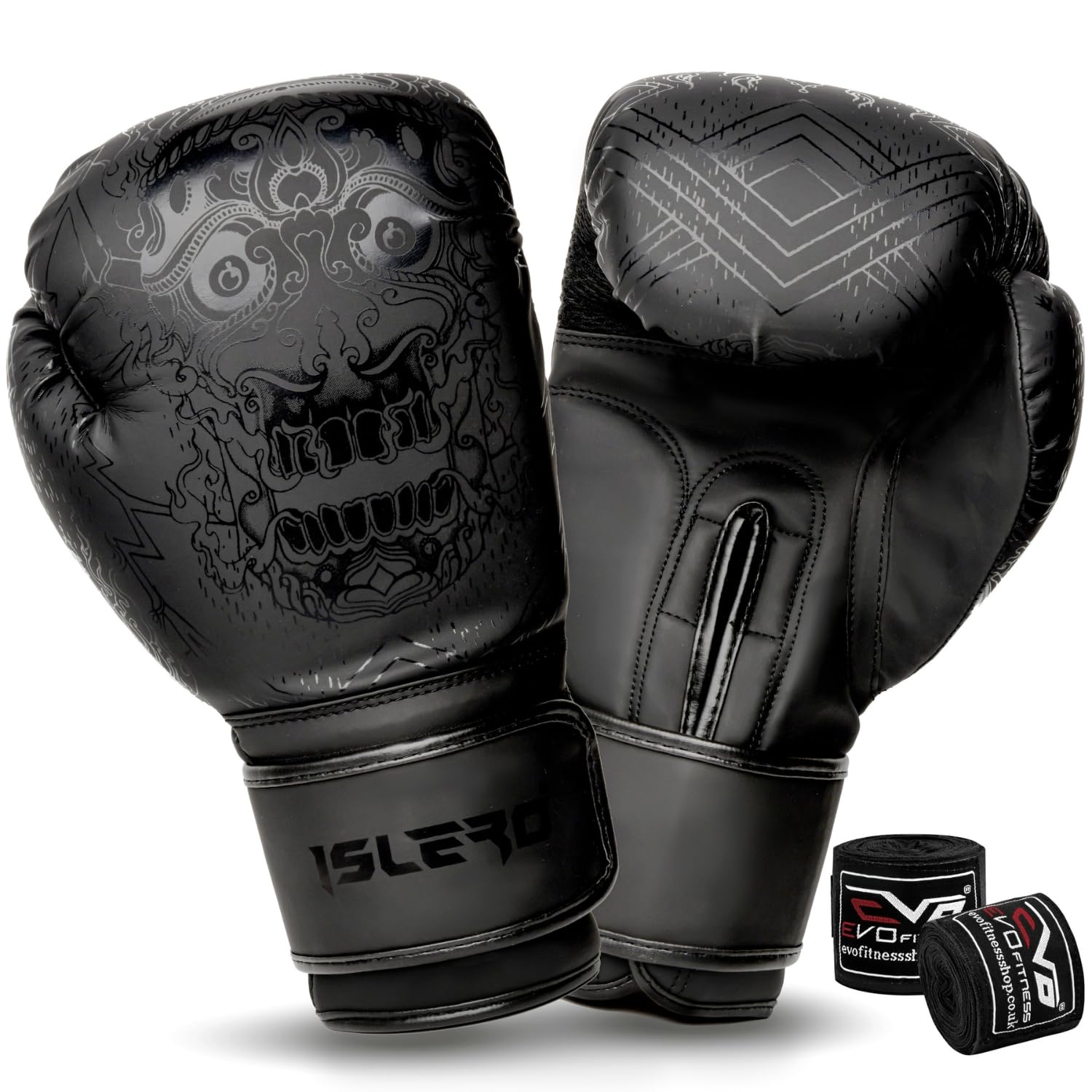 Islero Fitness-Boxhandschuhe, mattschwarz, für Herren, Boxsack, Damen, MMA, Muay Thai, Kampfsport, Kickboxen, Sparring, Training, Kampfhandschuhe mit Handbandagen (schwarz, 400 g)