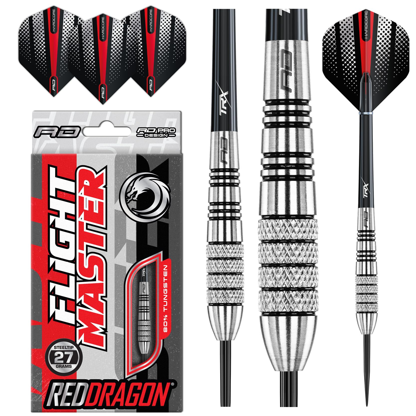 RED DRAGON Sidewinder 27g Flightmaster - Tungsten Steel Darts Set with Flights and Shafts