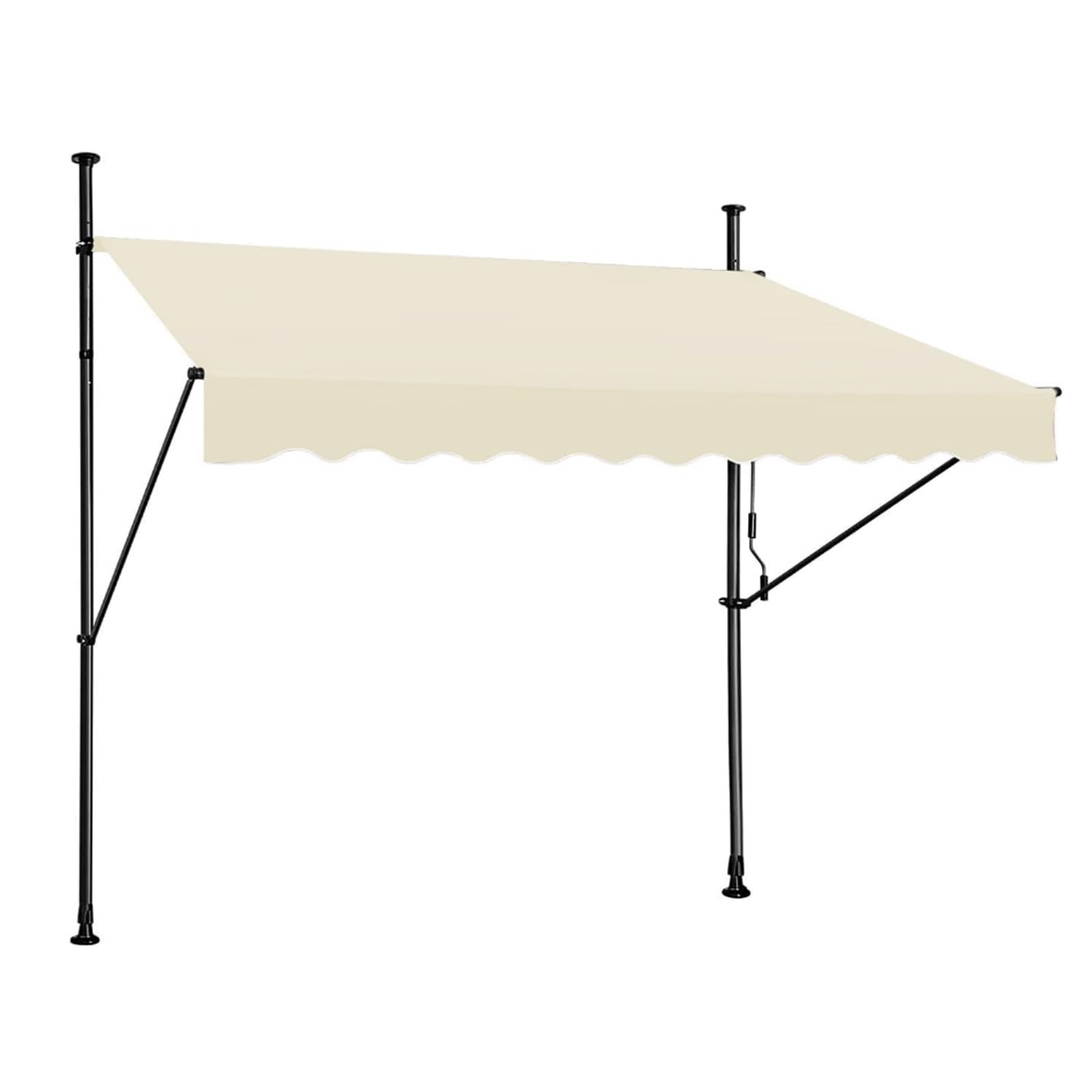 FKBDDM 198,1–350,5 cm Markise, einziehbar, nicht verschraubt, für den Außenbereich, Terrasse, Sonnenschutz, höhenverstellbarer Sonnenschutz, Garten, Balkon, beigefarbenes Tuch + graue Halterung (198,1