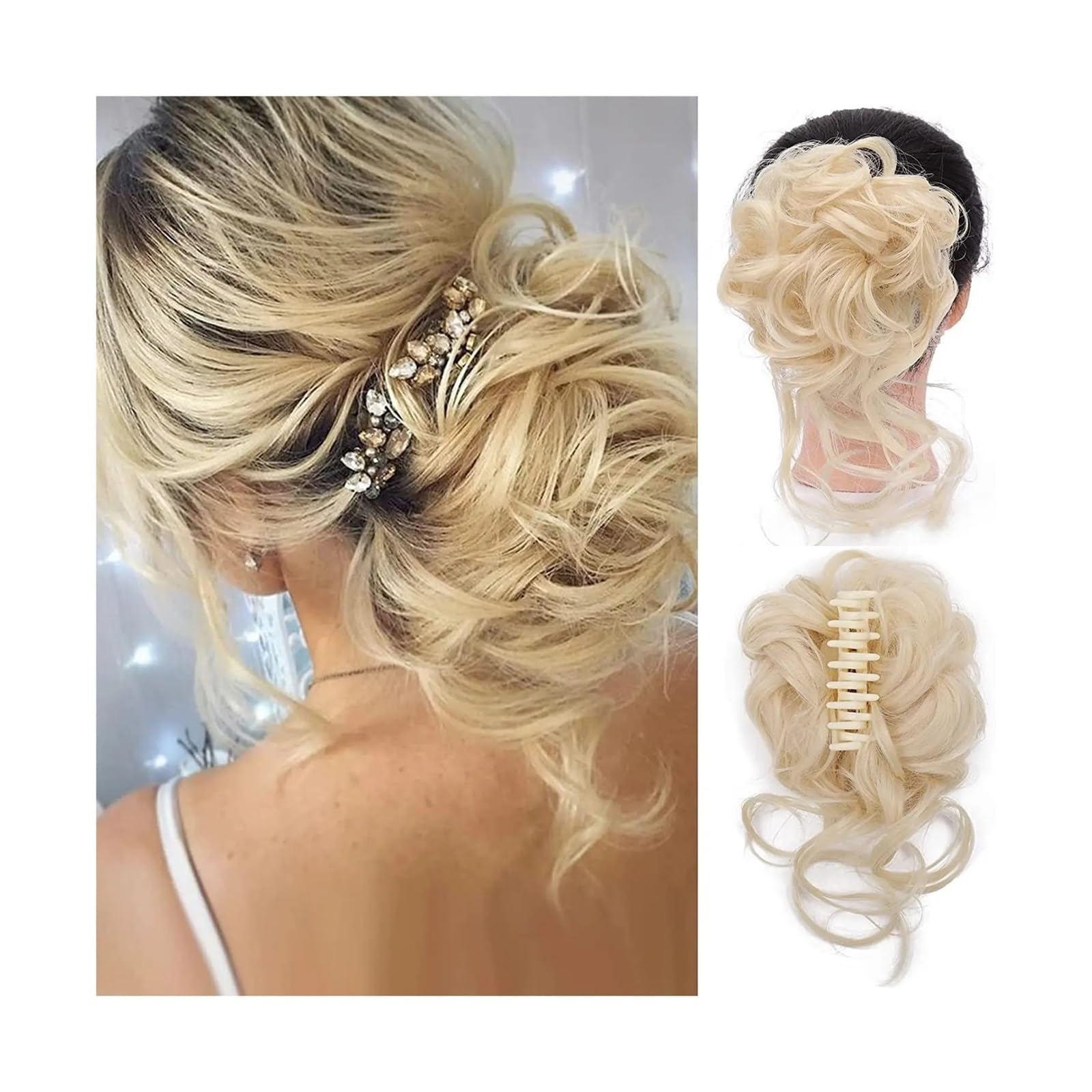 Haarteile Haarknoten Messy Bun Haarteil, zerzauste Hochsteckfrisur, Haarverlängerungen mit elastischen Haarbändern, lockiges Haar, Dutt, Haargummi for Frauen und Mädchen Brötchen Haare(Q10 613)