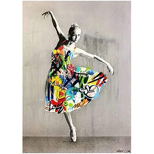 Banksy Graffiti Street Dancing Girl Leinwandgemälde auf der Wandkunst, HD-Druck, Ballettmädchen, Poster, Heimdekoration, Wandbild, rahmenlos, 50 x 70 cm