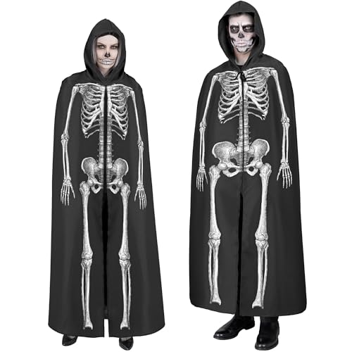 W WIDMANN MILANO Party Fashion - Skelett Umhang mit Kapuze für Erwachsene, 150 cm, Kostüm für Halloween