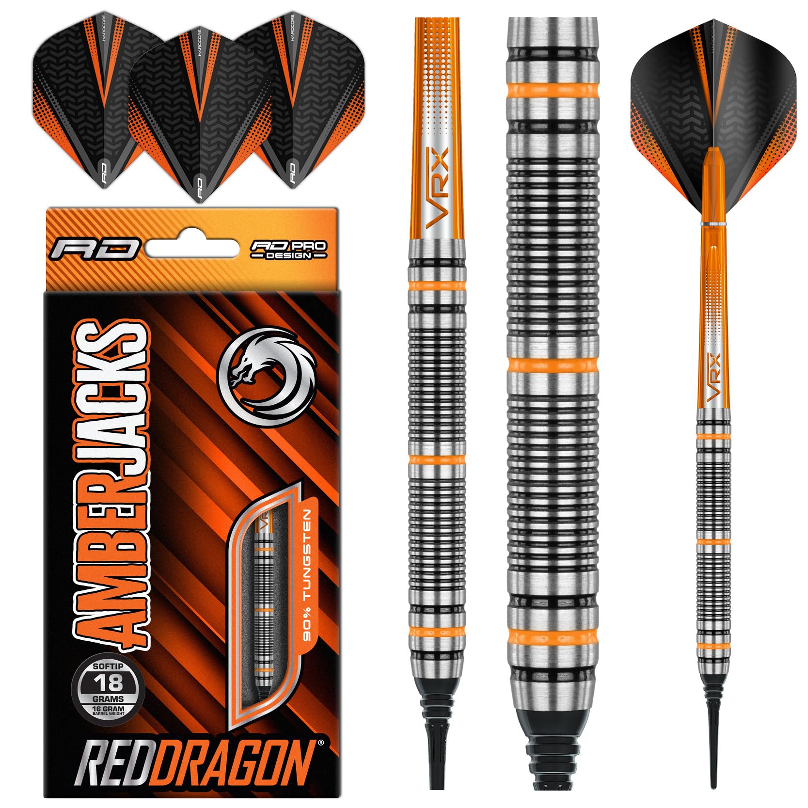 RED DRAGON Amberjack 2 - Softip 18 Gramm Wolfram Profi Dartpfeile Set mit Flights und Schäfte