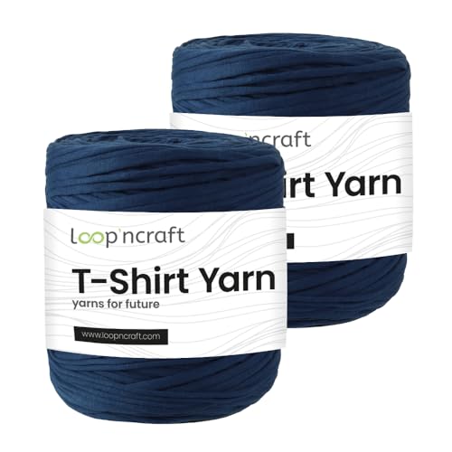 Textilgarn 2er-Set, Königliches Marineblau, Loopncraft, 2 X 750g, T-Shirt Yarn, Recyling Garn