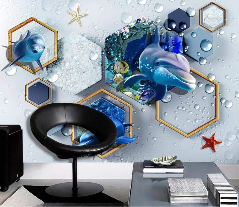 Dreidimensionale Geometrische Marmor-Delphin-Unterwasserwelt 3D Tapete Poster Restaurant Schlafzimmer Wohnzimmer Sofa TV Dekorative Wand-400cm×280cm