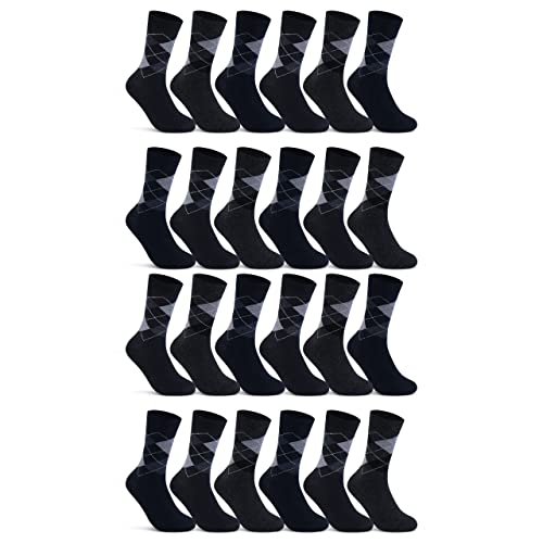 6 | 12 | 24 Paar Socken Herren Kariert Business Socken Baumwolle 10700 (Karo 24 Paar 47-50)