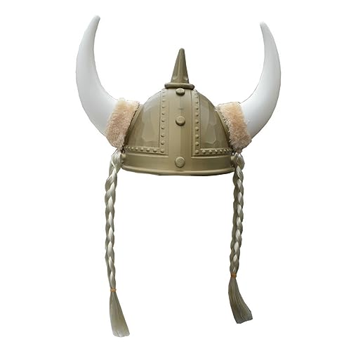 MEELYHOME Leichter Wikingerhelm mit Zopf, Bühnenauftrittsrequisiten, Ritterhelm, Cosplay-Kostüm, Zubehör, Party-Kopfbedeckung, Wikingerhelm mit Hörnern, Party-Requisiten