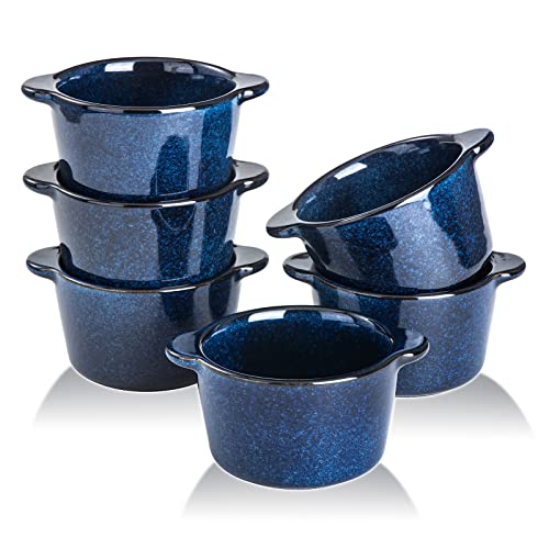 Creme Brulee Auflaufförmchen Keramikschalen – VICRAYS Mini-Vanillebecher, 237 ml, ofenfest, Schüsseln, Souffle-Geschirr zum Backen, einzelne Kasserolle, Dip-Sauce, Pioneer, Backgeschirr-Set, 6 Stück