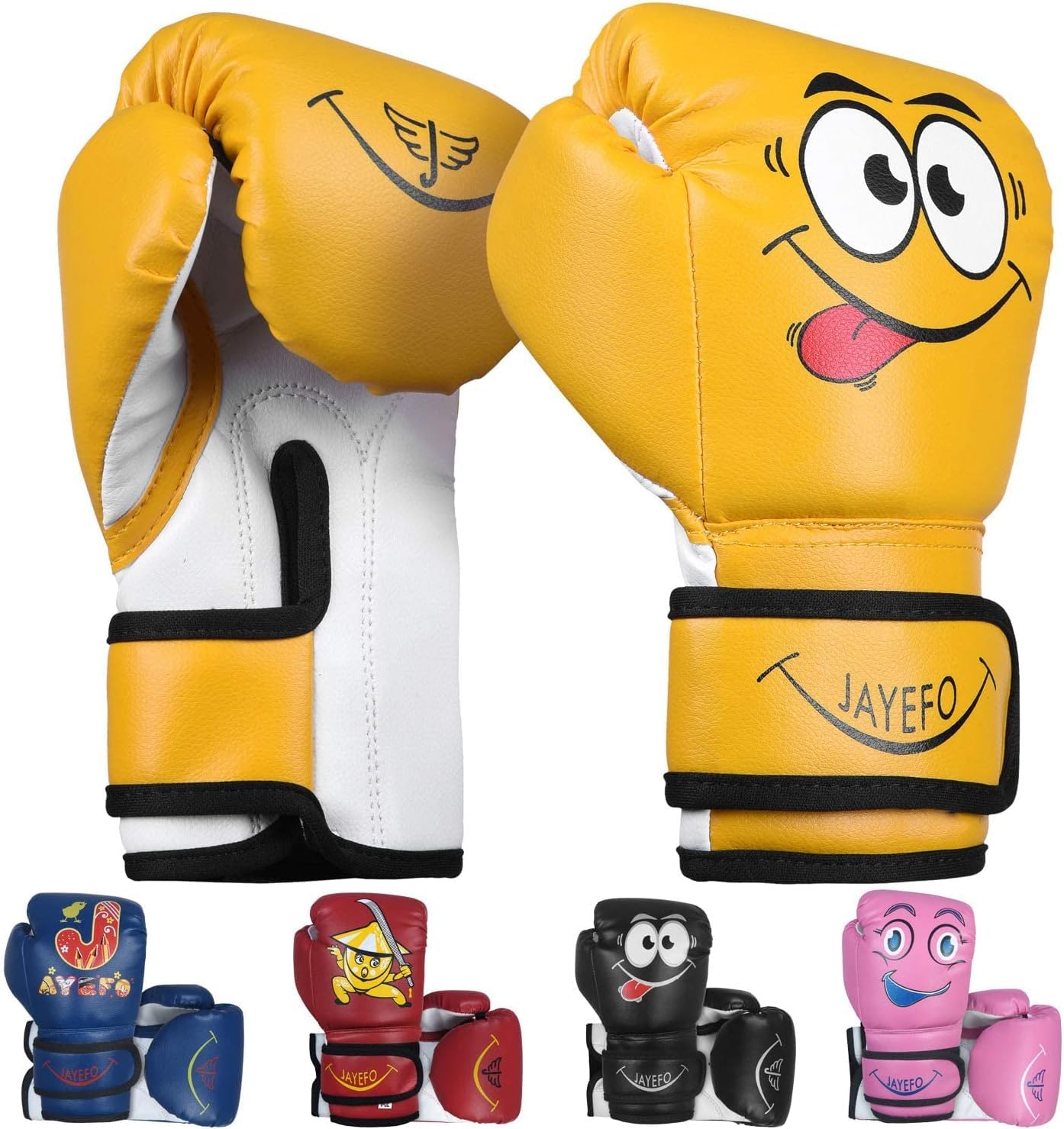 JAYEFO Kinder Boxhandschuhe - Training MMA Jungen & Mädchen Boxsack Kickboxen & Muay Thai Handschuhe, Kinder, Jugendliche Spiele Spaß | 6 Unzen Gelb